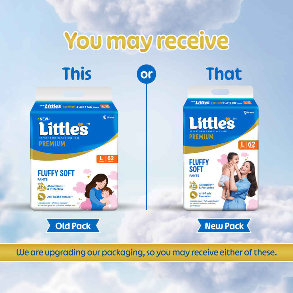 Little's Fluffy Soft Premium Baby Pant Style Diaper | L | Leakage Free | 62 pcs