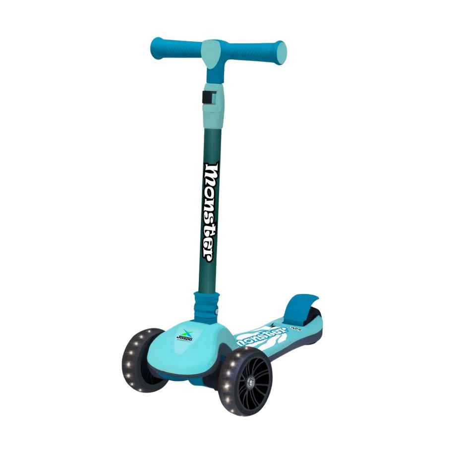 Jaspo Monster Kick Scooter for Kids 3+ Years - Foldable Kids Scooter with Led (upto 40Kg) Cyan
