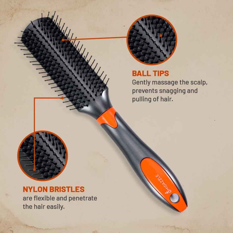 Midazzle Premium Flat Grey and Orange Hair Brush |MIHB0005
