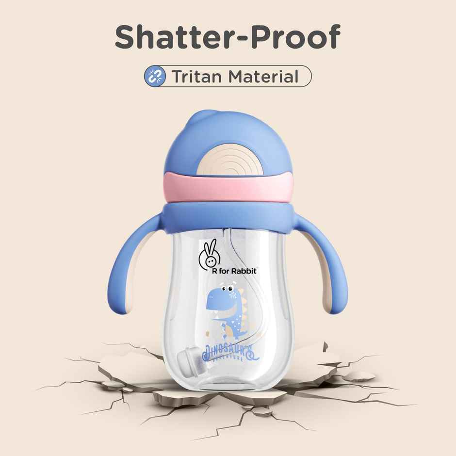 R for Rabbit Tritan Dino 320ml Baby Straw Sipper (Cream Blue)