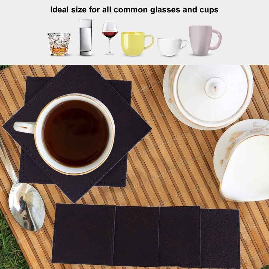 Kuber Industries Soft Leather Tea Coaster with Stand for Tea,Dining Home Decor, Set of 6 | Brown