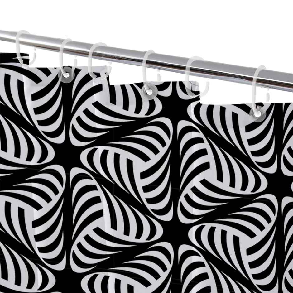 Lushomes Shower Curtain - Black/White | Printed Swirly Triangles | Water-Repellent | 72 x 80 inch