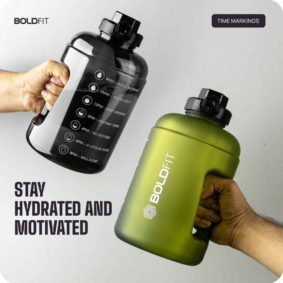 Boldfit Plastic Water Bottle For Gym Gallon | Black | 2.2 L