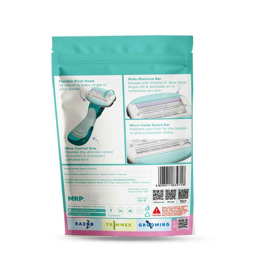 LetsShave Evior Flyyy Razor Set | World's First 6-Blade Compact Shaving Razor for Women
