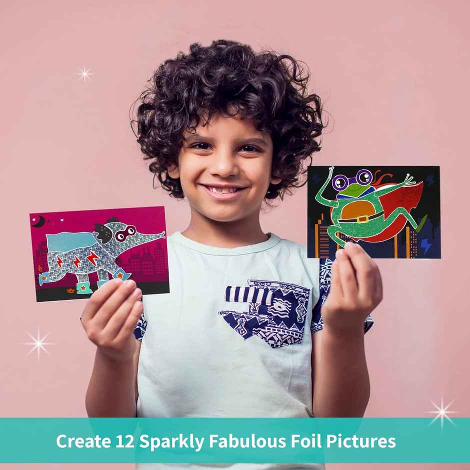 Chalk And Chuckles Fabulous Foil Art-Superhero Animals Craft Kit