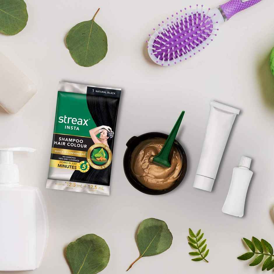 Streax Insta Shampoo Hair Colour Natural Black