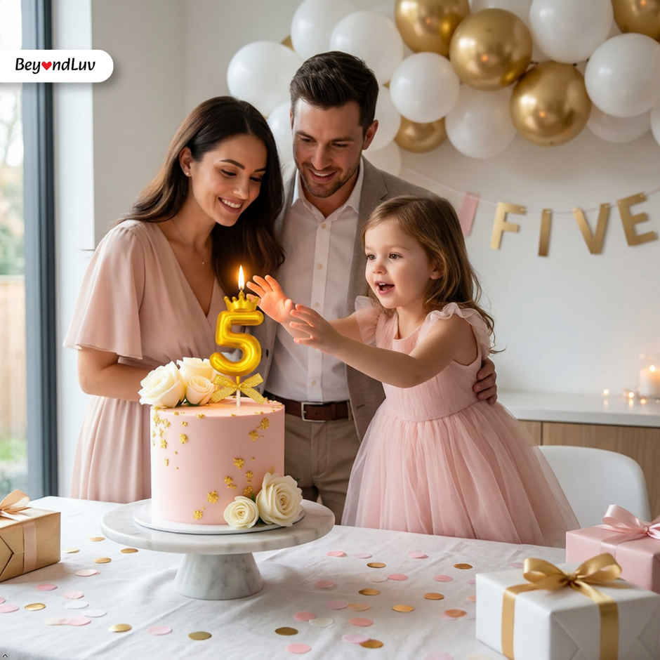 BeyondLuv Candles for Kids Birthday Party 5 Golden Number Candle With Crown