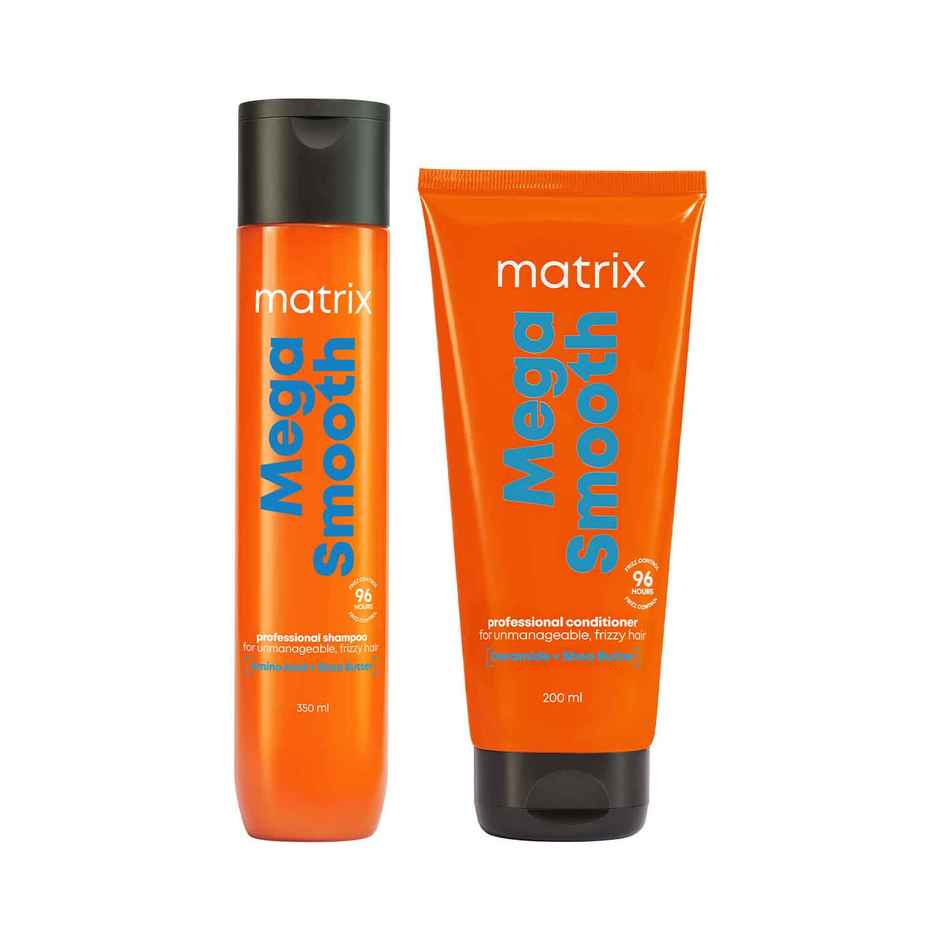 Matrix Mega Smooth Shampoo Conditioner Combo, Defy Frizz For 4 Days, For All Hair Type, Paraben-free