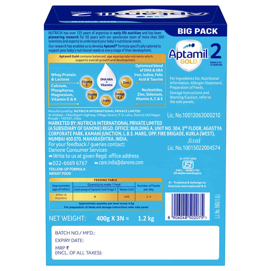 Aptamil Gold 2 Follow up Infant Formula Powder | Stage 2 | After 6 months