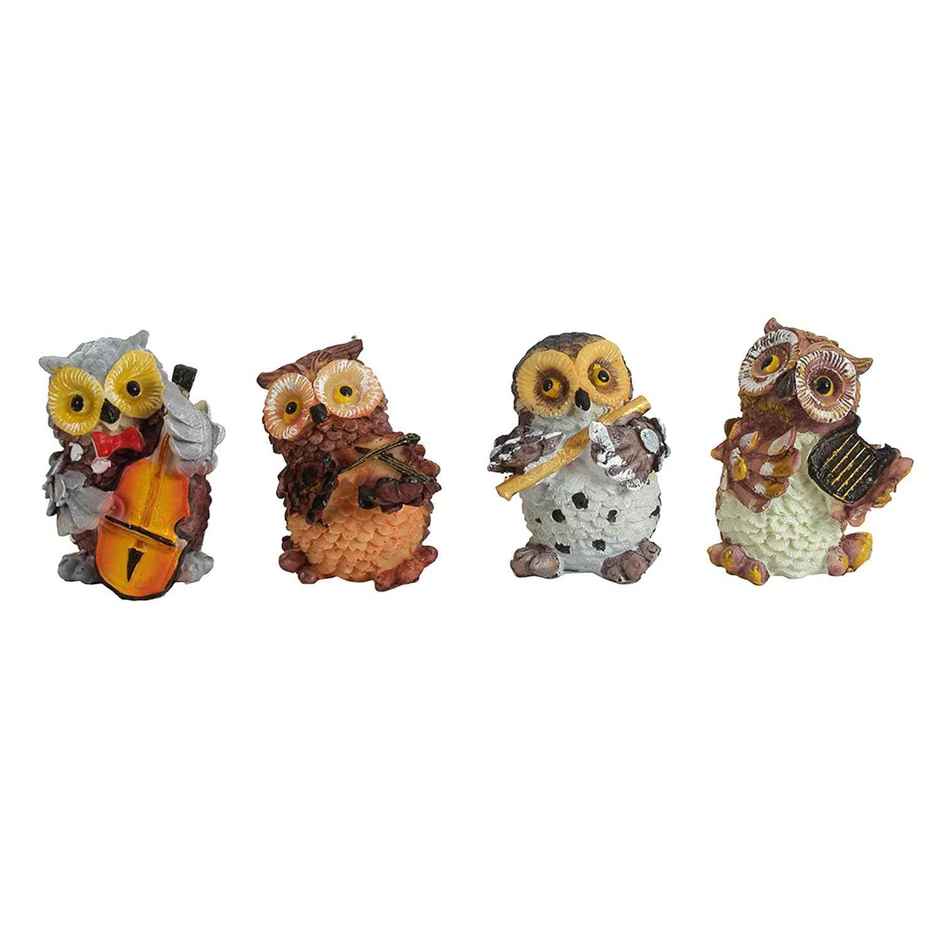 Tied Ribbons 4 Pcs Owls Playing Musical Instruments Showpiece