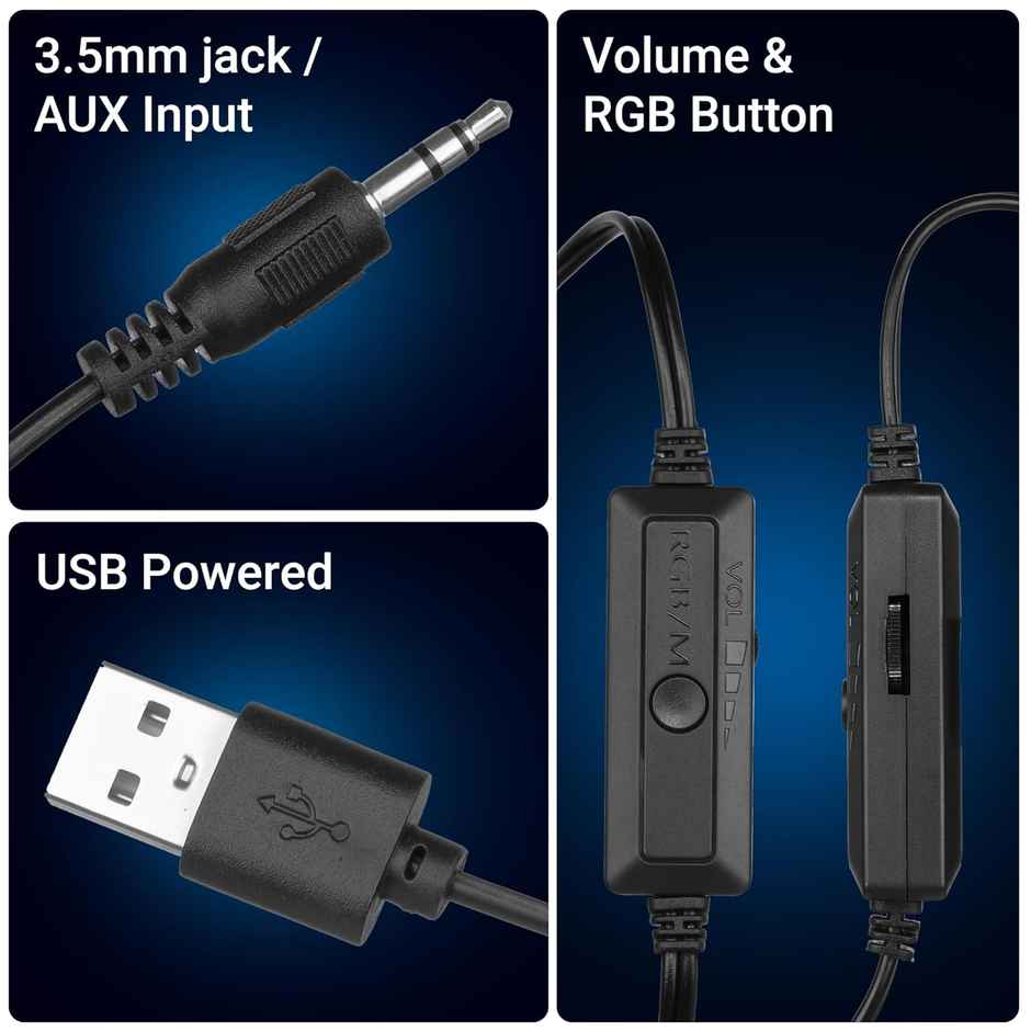 Zebronics Igloo 2 | 2.0 Speakers | 10 W | RGB LED | USB Powered | AUX | Volume Control Pod | Black