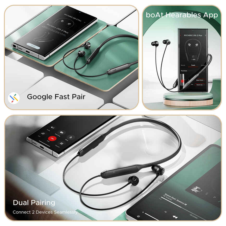 boAt Rockerz 255 Z Plus BT Neckband w/AI-ENx Tech, Spatial Audio, 50H Playback,(Classic Black)