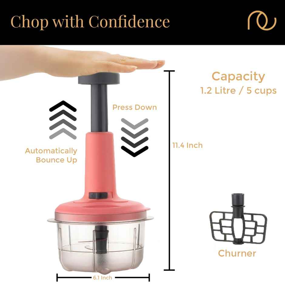 Frenchware Multipurpose Vegetable Push Chopper with 3 Blades, Handy & Compact - Peach & Black