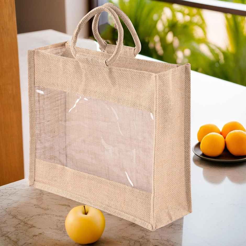 Kuber Industries Reusable Jute Grocery Bags for Shopping | Carry Jhola for Women | Brown