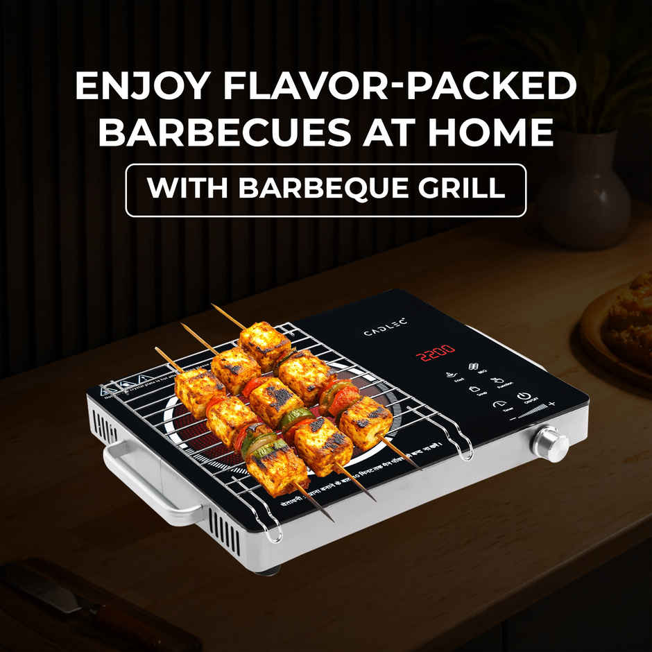 Cadlec Heat Mate 2200W Infrared Cooktop with Grill Rack | Crystal Glass & Touch Control | Black