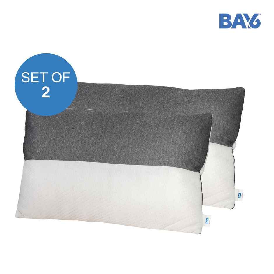 BAY6 Dual Tone Poly Knit Fiber Pillow - White & Grey, Premium Comfort | 68 X 45 cm