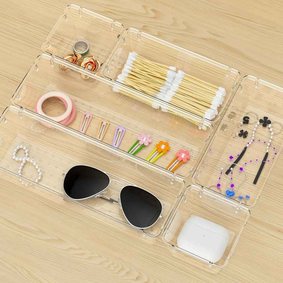 Perpetual Desk Drawer Organizers Trays Set Clear Plastic Storage Bins Bathroom Drawer Tray Set