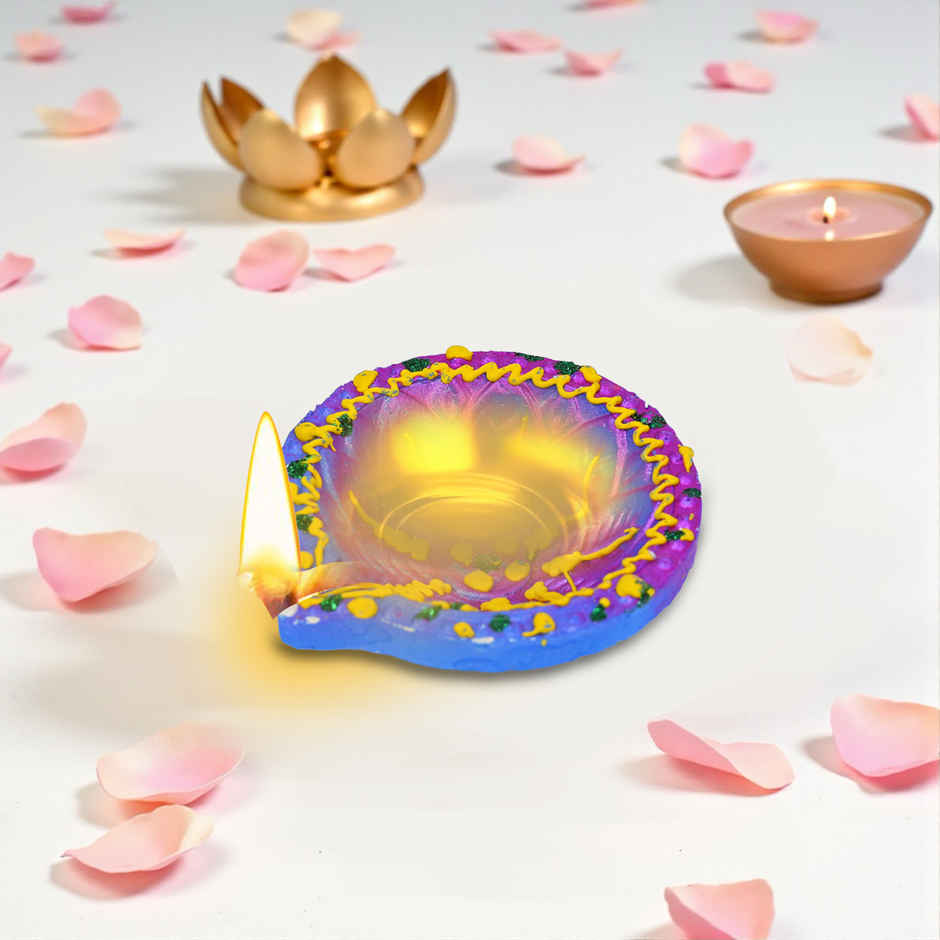 Designer Clay Diya | Pack Of 4 | Blue & Pink | Pan Aromas