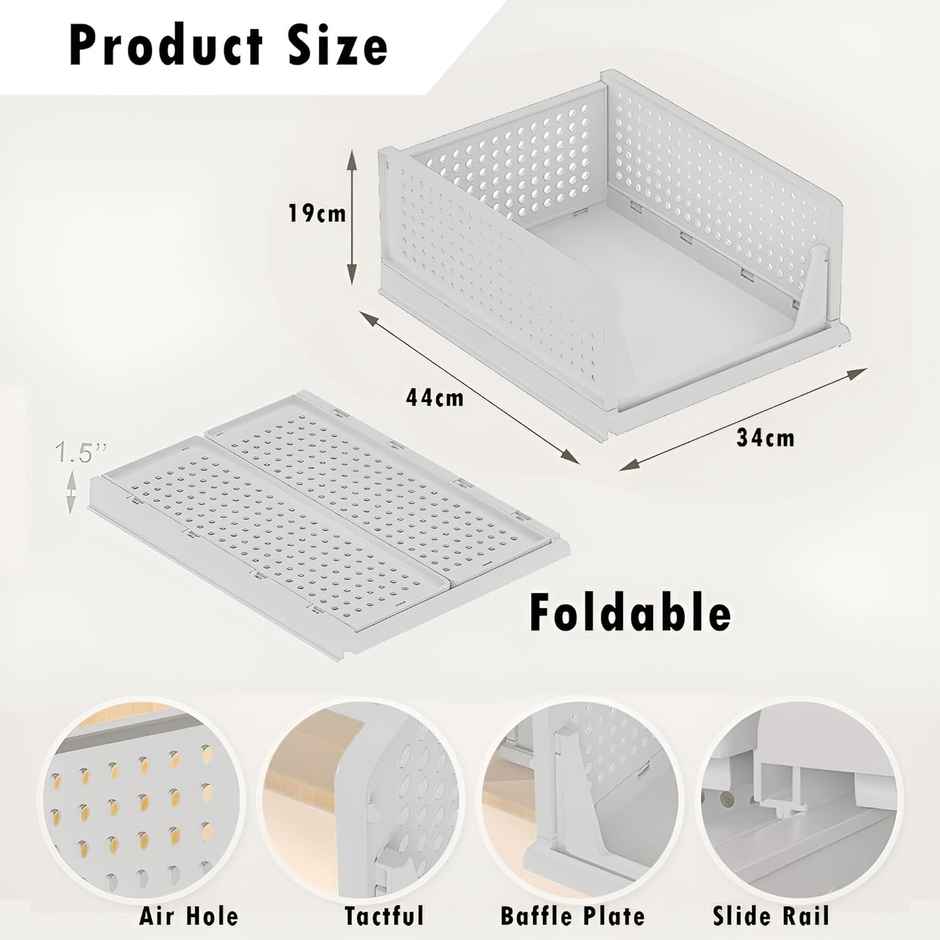 Kuber Industries Plastic Storage Wardrobe Organizer for Almirah|Large|Pack of 4|White