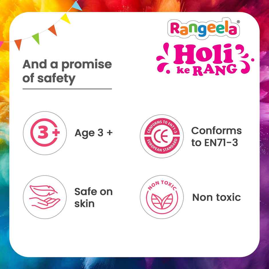 Holi Gulal Colours | Electric Green, Lavender Magic, Rosy, Radiant Pink, Luminous Yellow | Rangeela