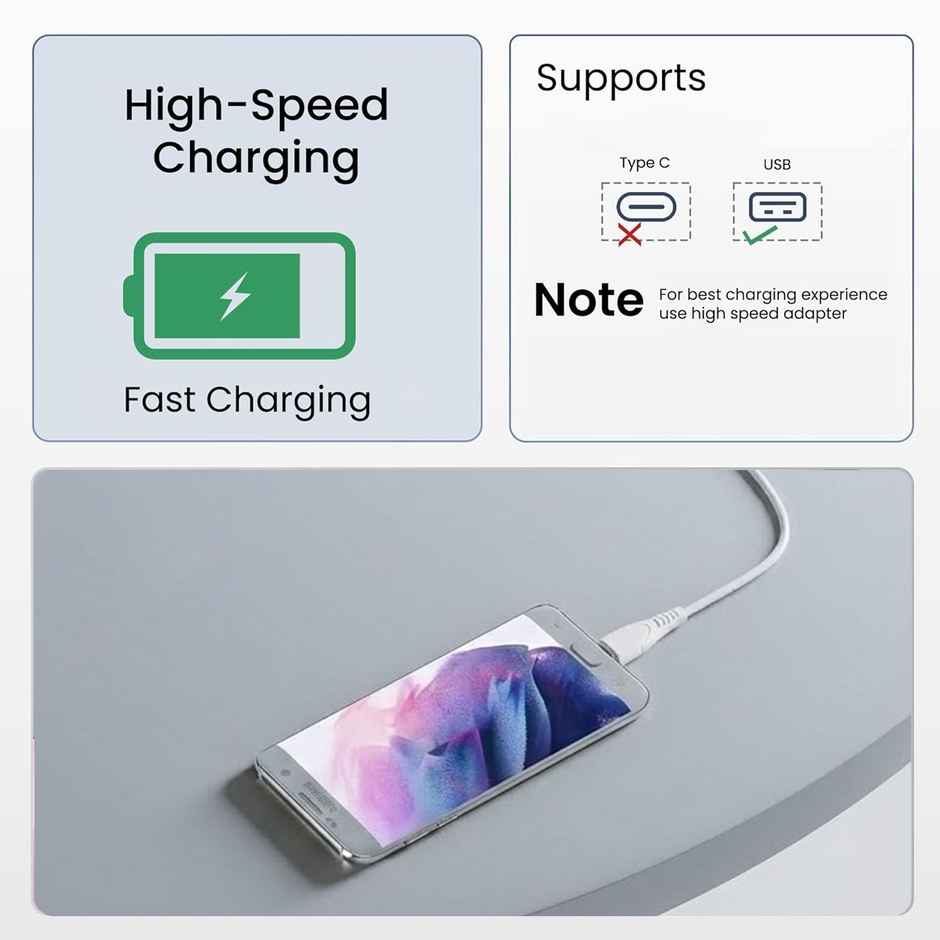 Micro USB Charging Cable | Fast Charging | Data Transfer | 1 m Length For Smartphones, Earphones, Chargers | White