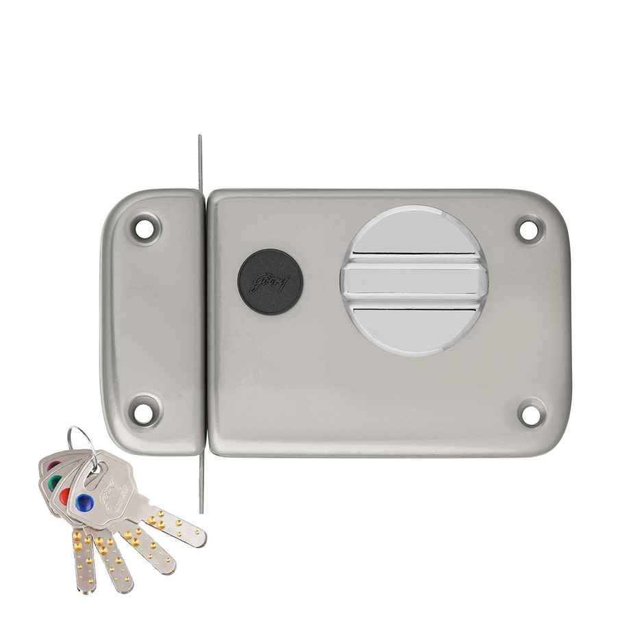 Godrej Rim Lock Ultra XL+ Deadbolt 1Ck | For Wooden Main Doors | Satin Nickel Finish