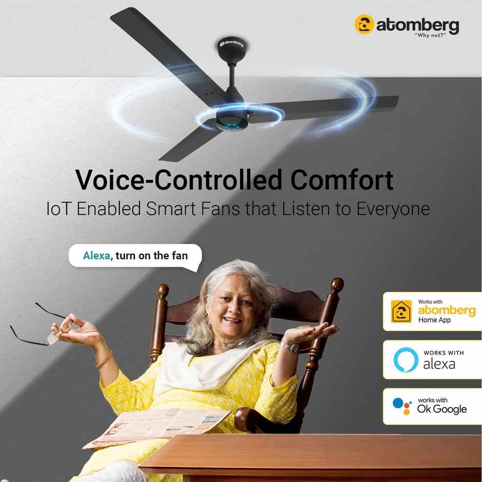 Atomberg Renesa BLDC Ceiling Fan,1200mm,Remote Control,BEE 5 star ,LED Indicators,Midnight Black