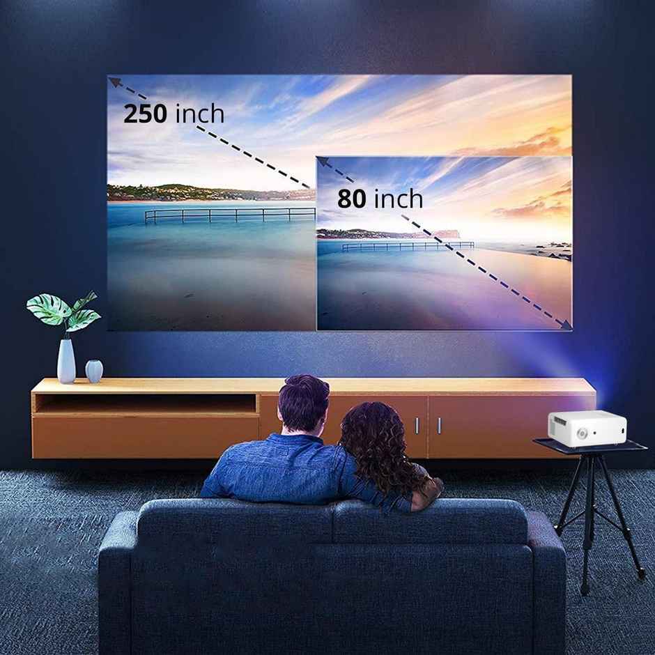 WZATCO Yuva Plus (Upgraded) Native 1080P Full HD Projector with 4K Support, 11700 Lumens, 250" Screen | 5 Watt HiFi Speaker, Bluetooth 5.1 | Slide Lens Door - White