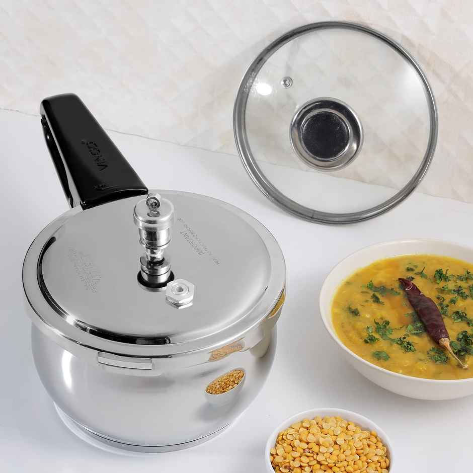 Vinod 18/8 Stainless Steel Splendid Plus Pressure Cooker - 1.5 Litres With Extra Glass Lid