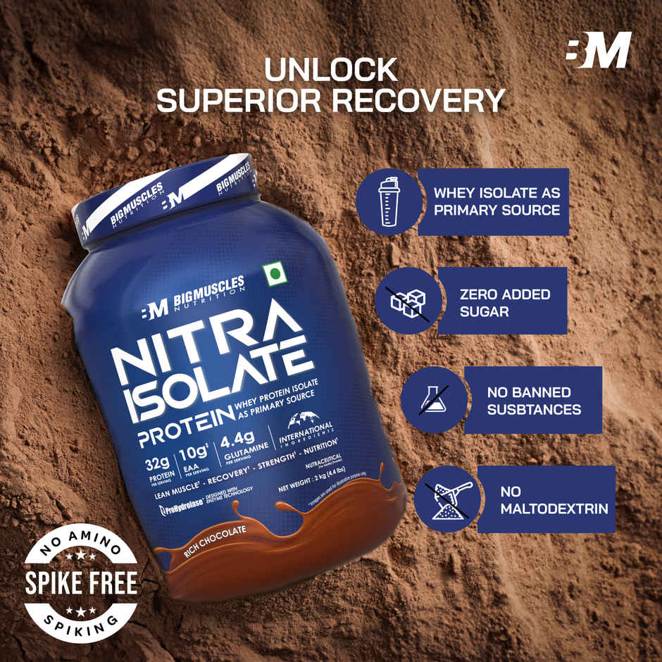 Big Muscles Nutrition Nitra Isolate with ProHydrolase Enzyme for Faster Absorption Dutch Chocolate
