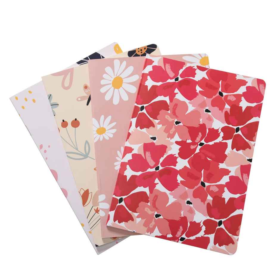 Papboo A5 Unruled Set Of 4 Notebooks,80 Gsm Paper 60*4=240 Pages - Floral