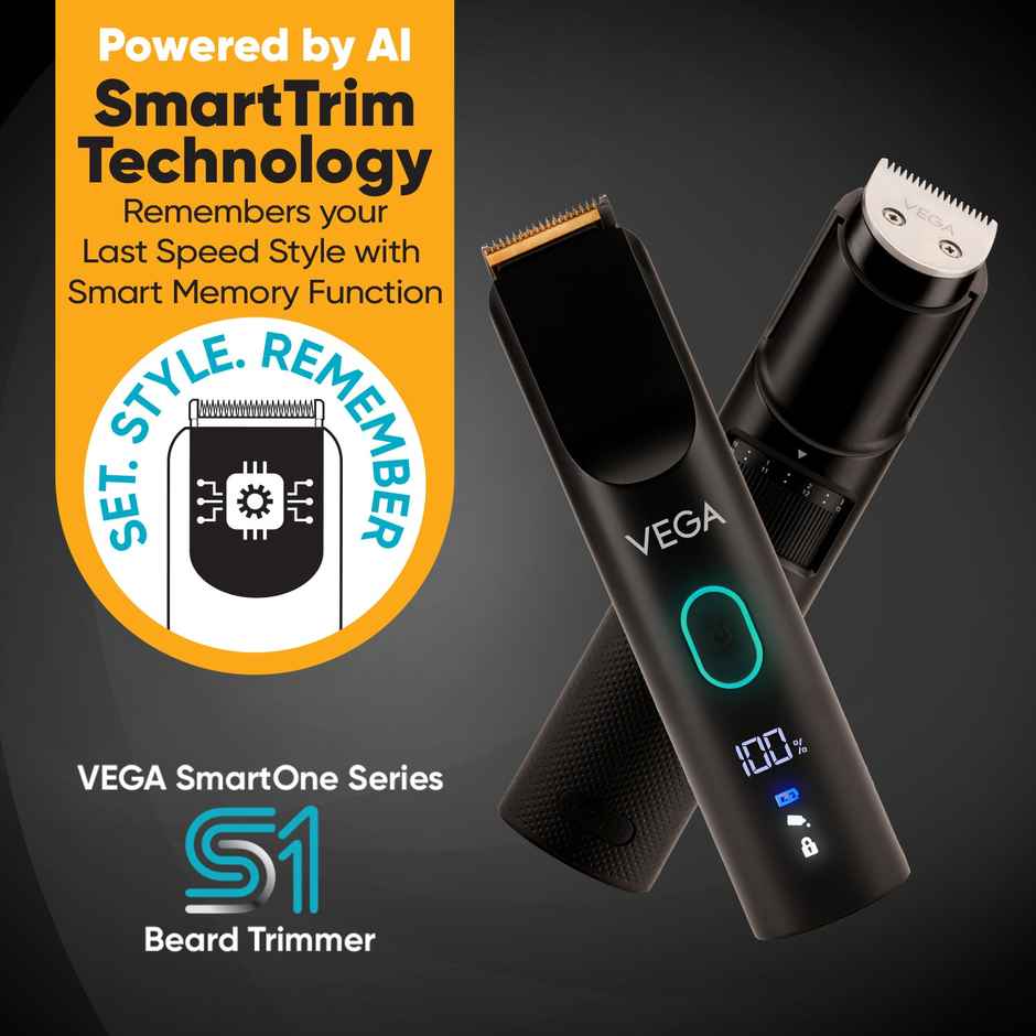 Vega SmartOne S1 Beard Trimmer for Men with 120 mins Runtime, USB Type C, IPX7 Waterproof (VHTH-30)
