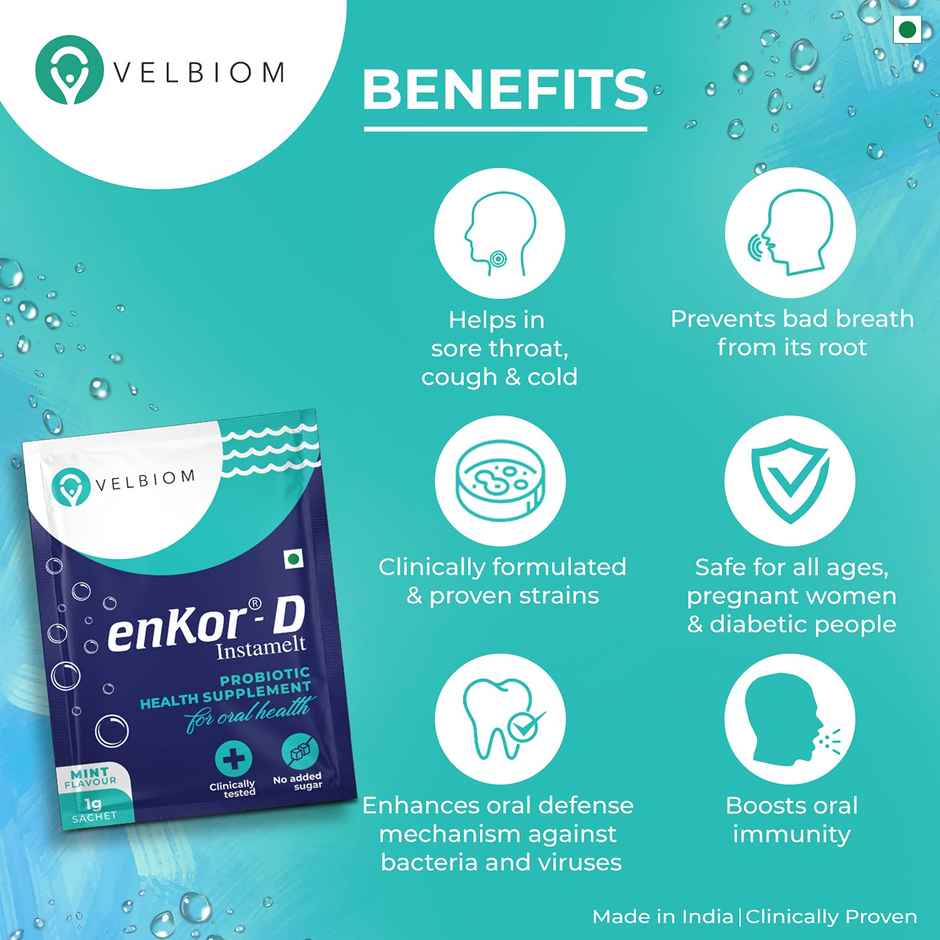 Velbiom EnKor-D | Oral Health Supplement | Prevents Sore Throat, Cough & Bad Breath