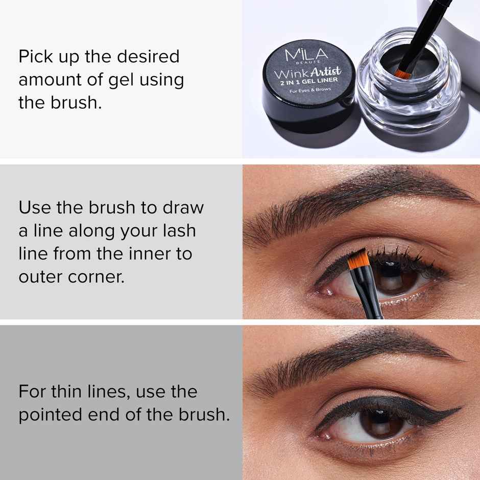 Mila Beaute Wink Artist 2 In 1 Gel Liner For Eyes & Brows Waterproof Upto 36Hours - Brown