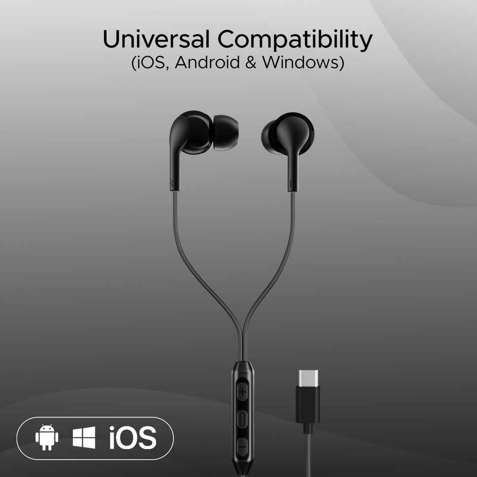 boAt Bassheads 100 C In Ear Wired Earphones W - Type-C Jack In-Line Microphone 10Mm Drivers Black