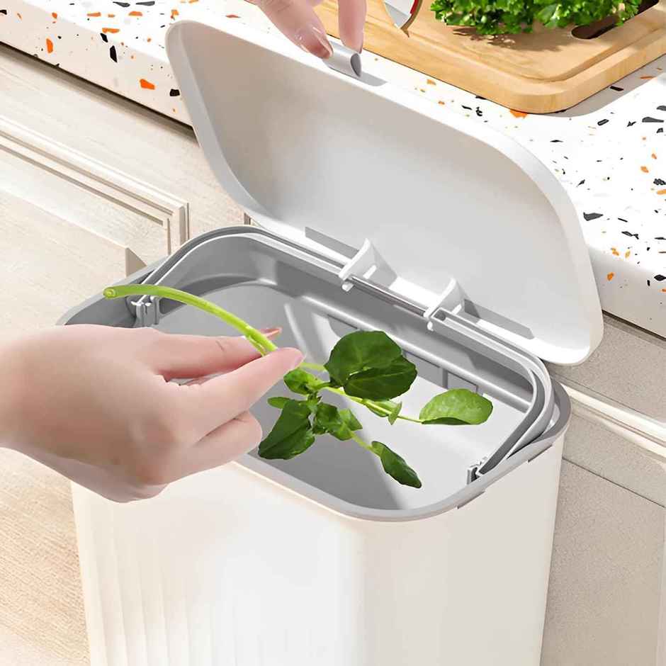House of Quirk Plastic Hanging Trash Can with Lid Double-Sided Open Design Cabinet Door | Hanging Wall Storage Bucket for Kitchen | White