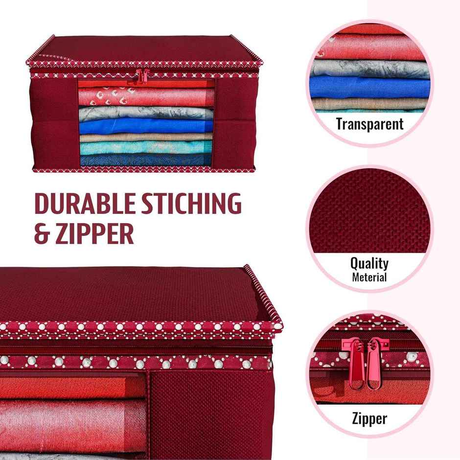 Kuber Industries Pack of 6 Non Woven Saree Cover with Transparent Window (Maroon)