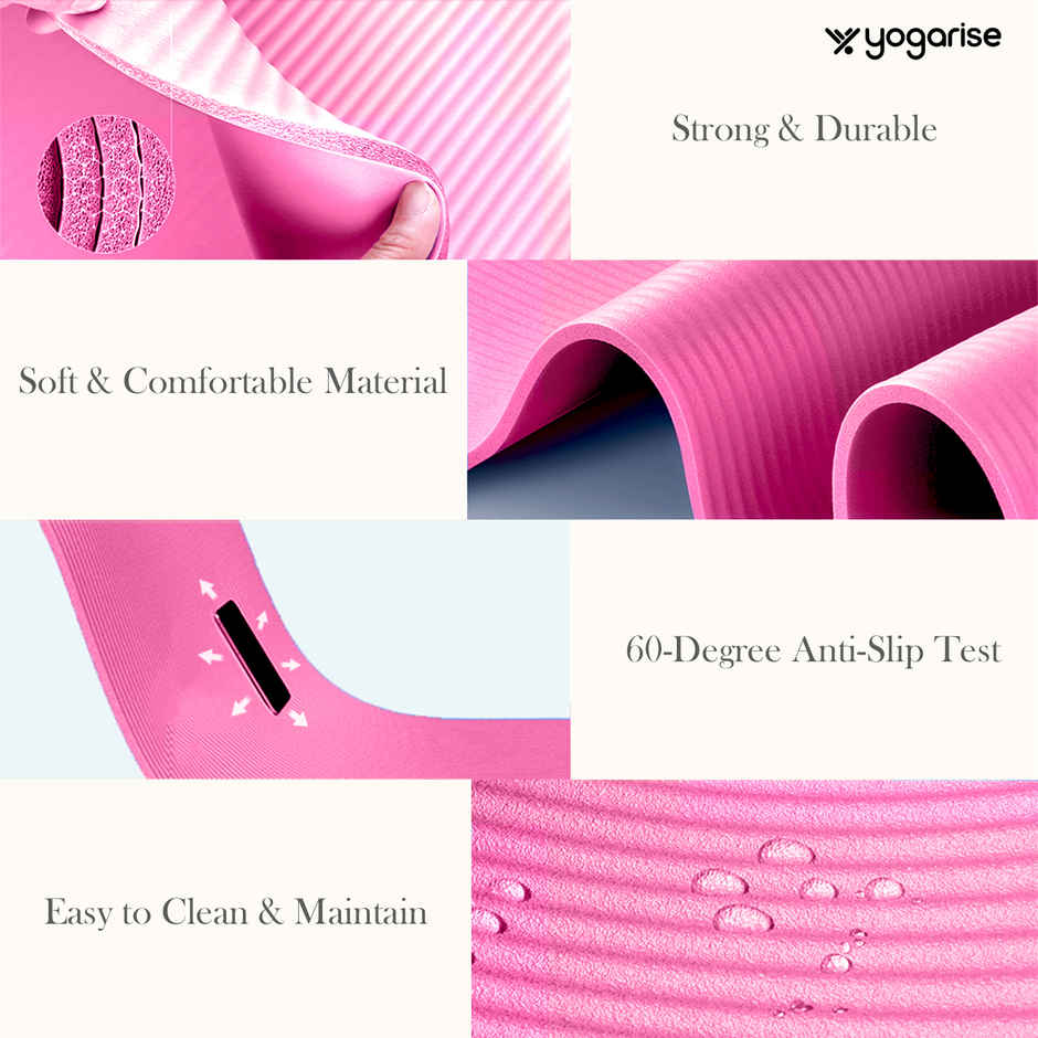 Yogarise 13mm NBR Yogamat with Bag, Pink