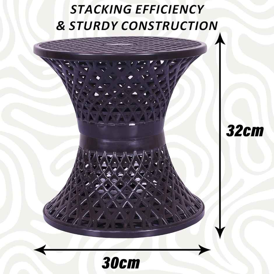 Kuber Industries Plastic Mesh Damroo Seating Stool|Both Sided Stool for Guestroom|Brown