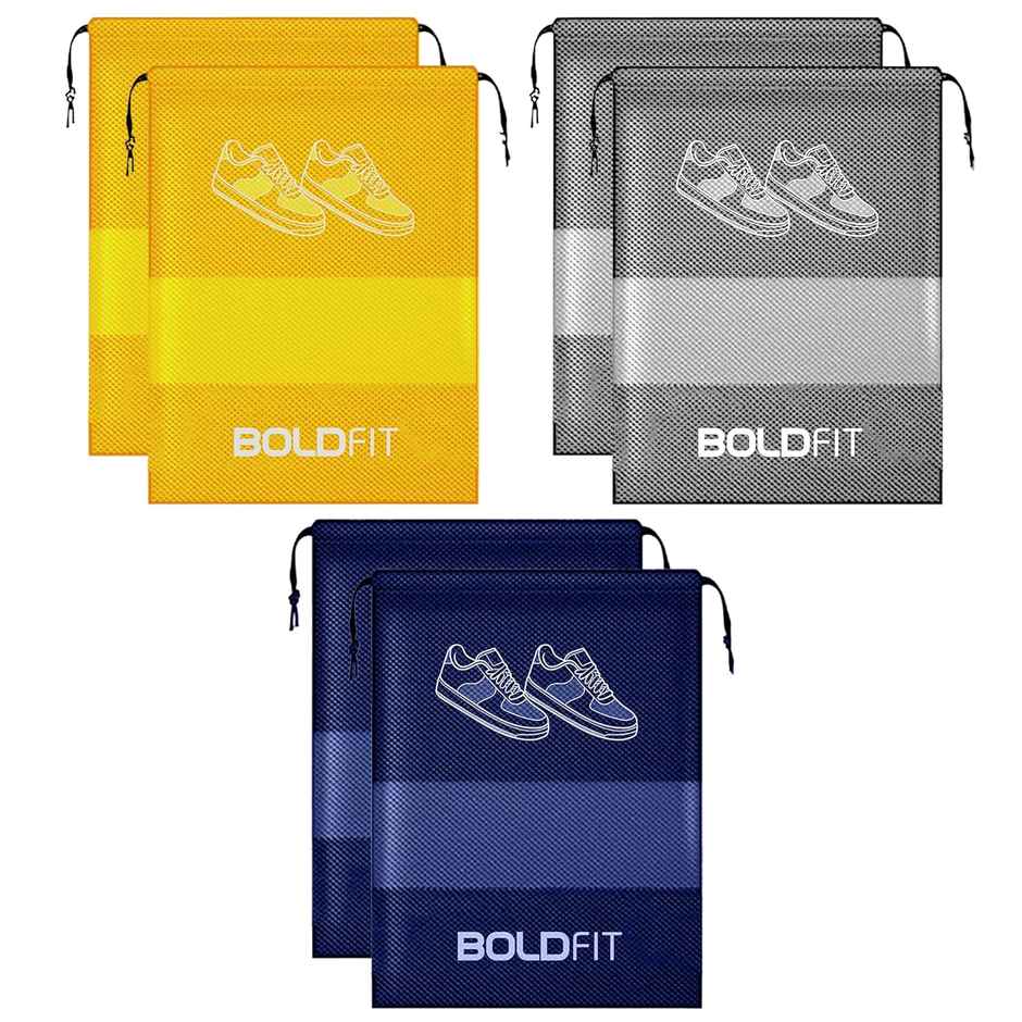 Boldfit Shoe Bag For Travel & Storage Travel Organizer For Women & Men Blue, Yellow, Grey Pack Of 6