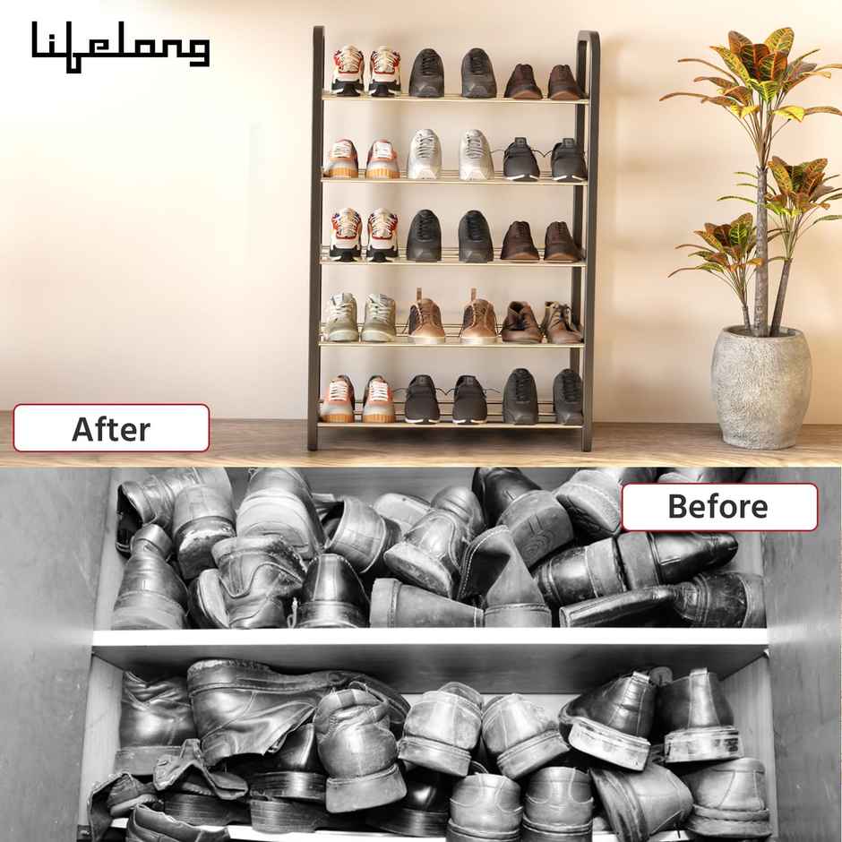Lifelong Shoe Rack for Home | 5-Tier | Ideal for 15 Shoe Pairs | Space Saving | Chrome Finish
