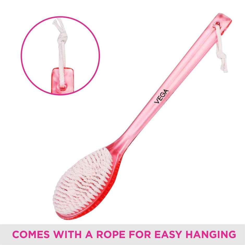 Vega Soft Bristle Bath Brush With Ergonomic Handle | Plastic | Pink