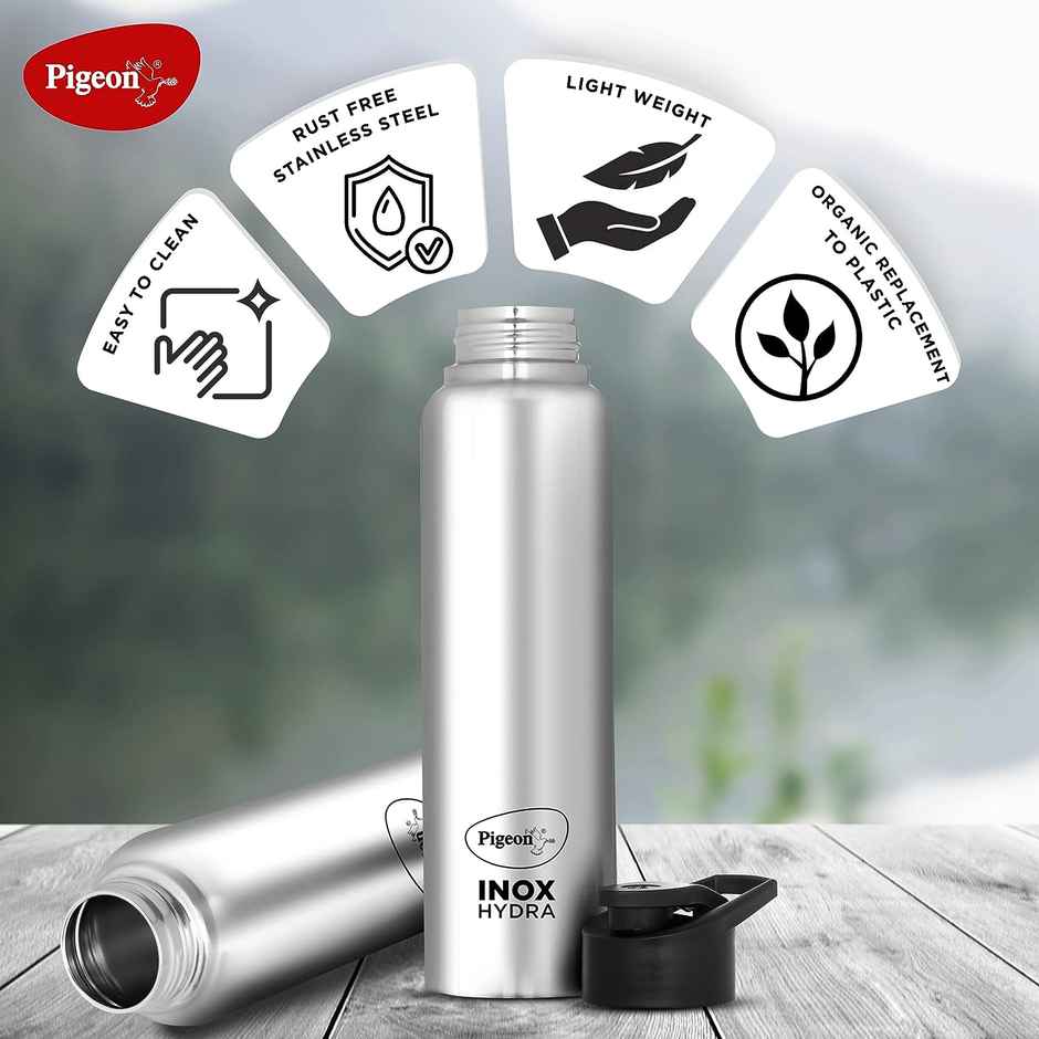 Pigeon Stainless Steel Inox Hydra Water Bottle | Silver | 900 ml