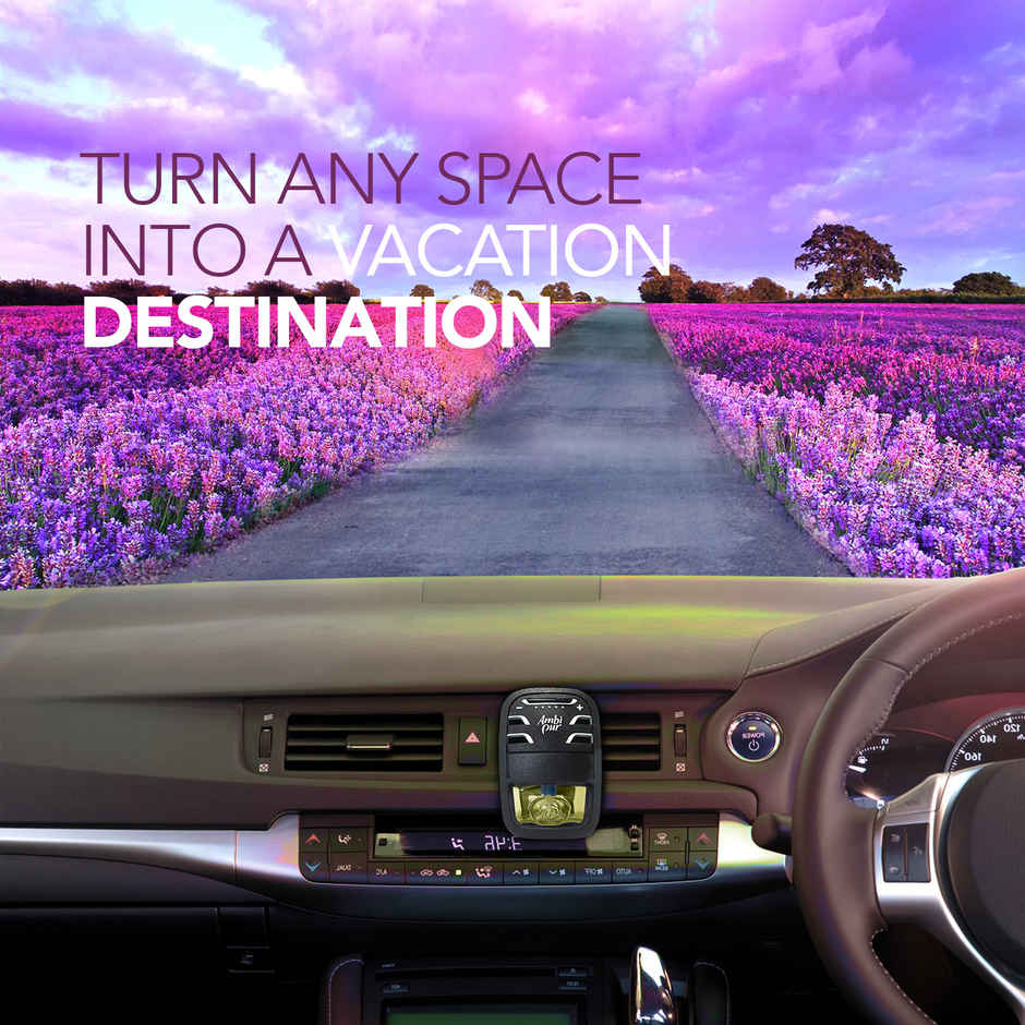 Ambipur Lavender Car Air Freshener Starter Kit | 1 Diffuser + 1 Perfume Bottle