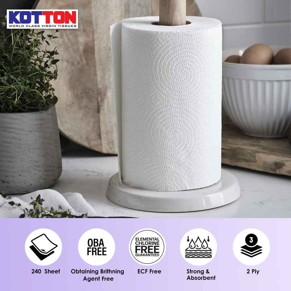 Kotton 2 Ply Kitchen Towel Paper Roll | 100% Virgin Pulp | Paper Roll