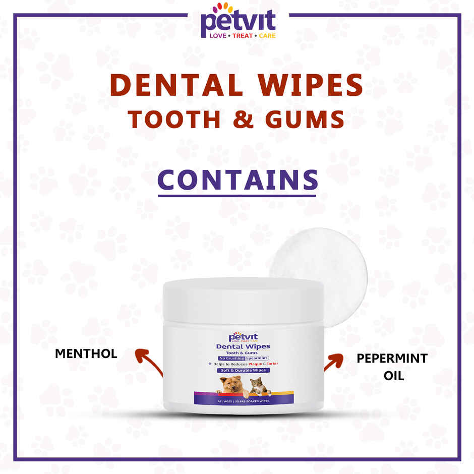 Petvit Dental Wipes For Tartar And Plaque Remover For Teeth Cleaning - 50 Wipes
