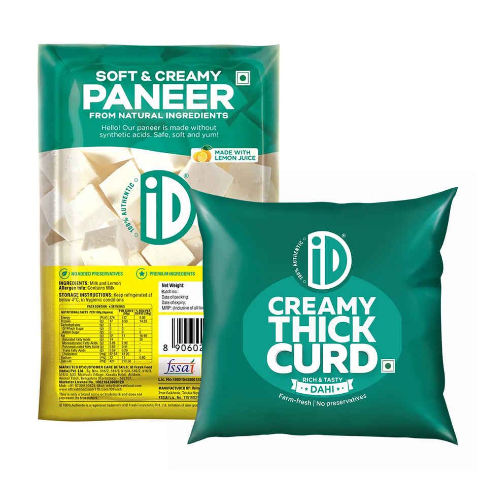 iD Fresh Curd Pouch(400gms) & iD Soft & Creamy Paneer(200gms) Combo