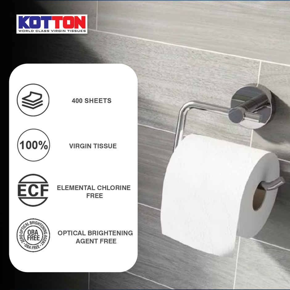 Kotton Toilet Roll - 2 Ply -100% Virgin Pulp/Paper, single pack 400 sheets Combo