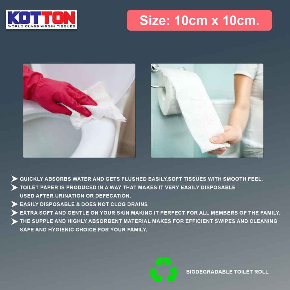 Kotton Toilet Roll - 2 Ply -100% Virgin Pulp/Paper, single pack 400 sheets Combo
