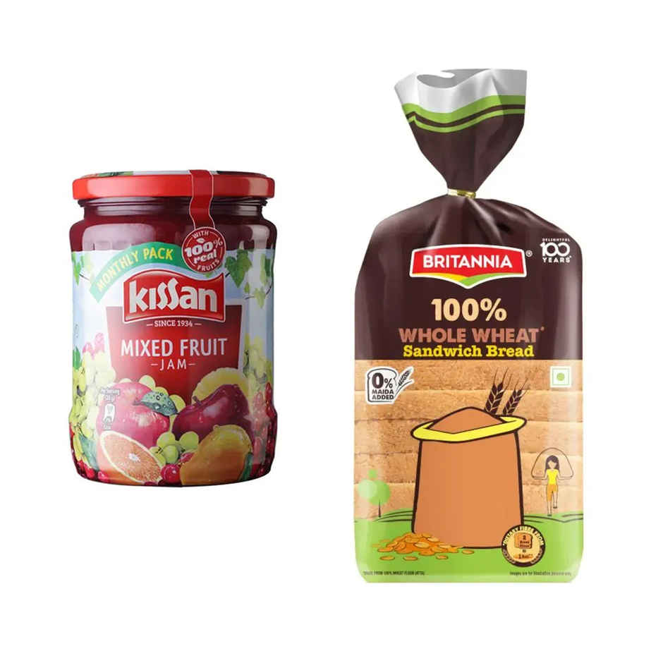 Kissan Mixed Fruit Jam(700gms) & Britannia Pure Whole Wheat Bread(450gms) Combo